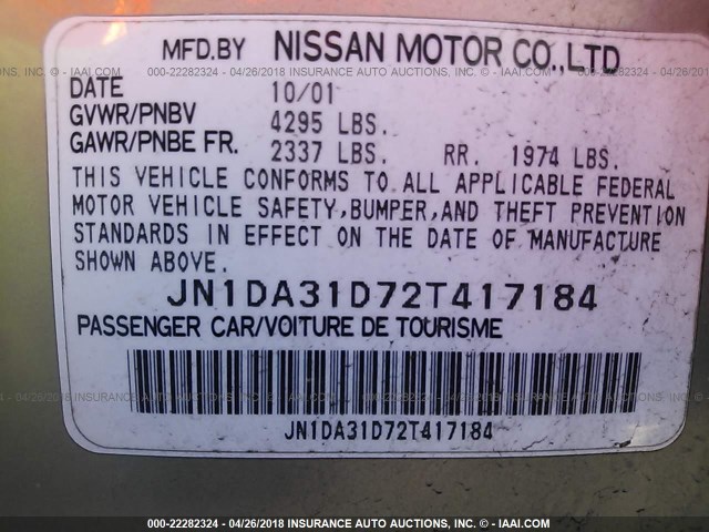 JN1DA31D72T417184 - 2002 NISSAN MAXIMA GLE/GXE/SE TAN photo 9