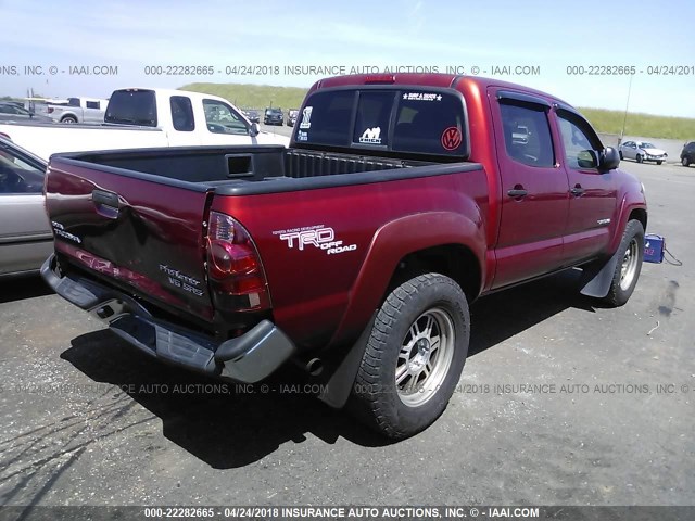 5TEJU62N58Z546261 - 2008 TOYOTA TACOMA DOUBLE CAB PRERUNNER BURGUNDY photo 4