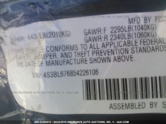 4S3BL676854226106 - 2005 SUBARU LEGACY GT LIMITED BLUE photo 9