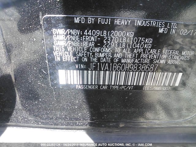 JF1VA1B60H9836687 - 2017 SUBARU WRX GRAY photo 9