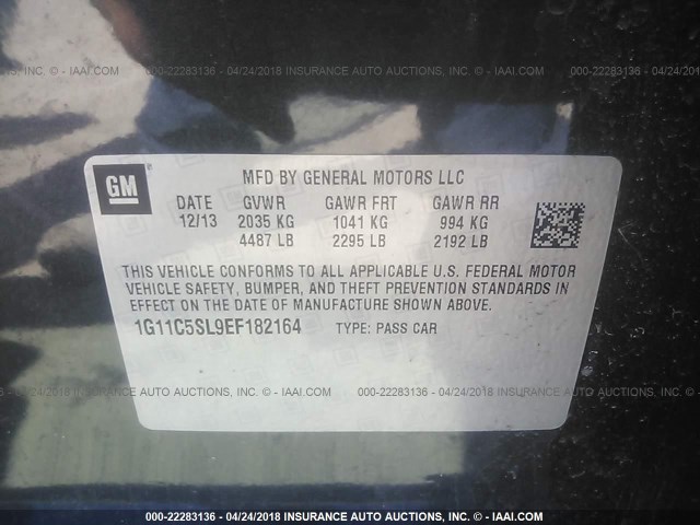 1G11C5SL9EF182164 - 2014 CHEVROLET MALIBU 1LT 灰色 照片 9