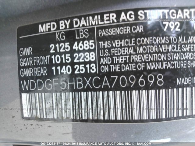 WDDGF5HBXCA709698 - 2012 MERCEDES-BENZ C 350 GRAY photo 9