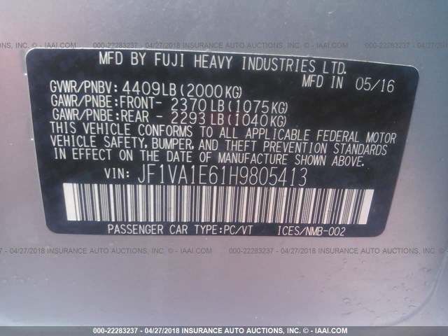 JF1VA1E61H9805413 - 2017 SUBARU WRX PREMIUM SILVER photo 9