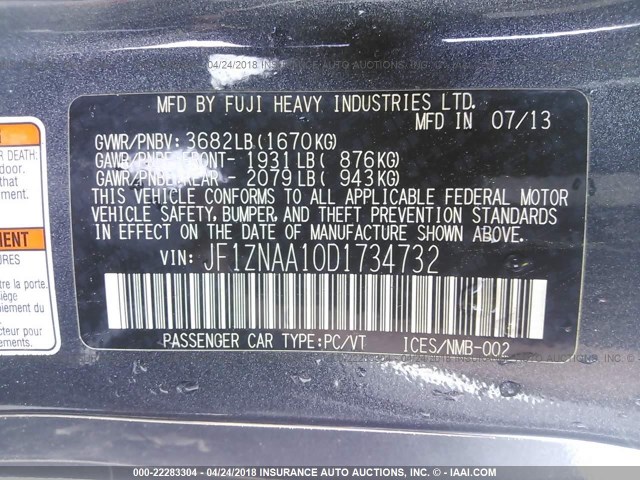 JF1ZNAA10D1734732 - 2013 TOYOTA SCION FR-S GRAY photo 9