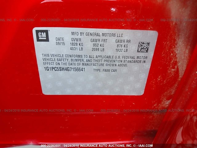 1G1PC5SH4G7156641 - 2016 CHEVROLET CRUZE LIMITED LS RED photo 9