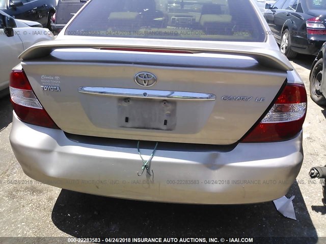 JTDBE32K140262142 - 2004 TOYOTA CAMRY LE/XLE GOLD photo 6