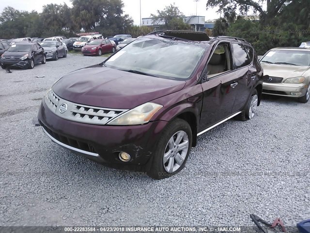 JN8AZ08T66W425662 - 2006 NISSAN MURANO SL/SE/S BURGUNDY photo 2