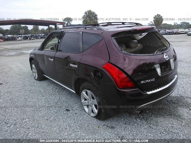 JN8AZ08T66W425662 - 2006 NISSAN MURANO SL/SE/S BURGUNDY photo 3