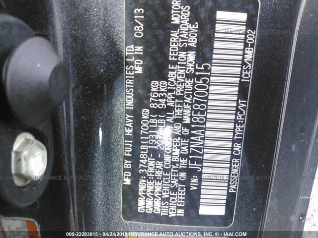 JF1ZNAA18E8700515 - 2014 TOYOTA SCION FR-S შავი ფოტო 9