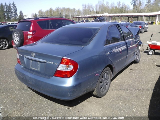 JTDBE32K520130949 - 2002 TOYOTA CAMRY LE/XLE/SE Көк фото 4