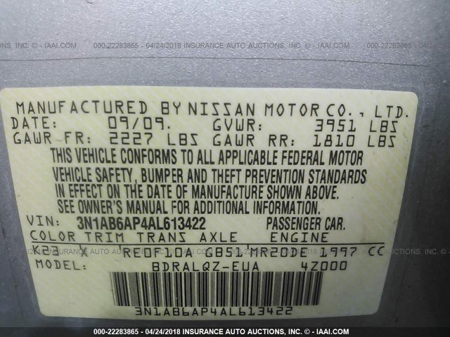 3N1AB6AP4AL613422 - 2010 NISSAN SENTRA 2.0/2.0S/SR/2.0SL SILVER photo 9