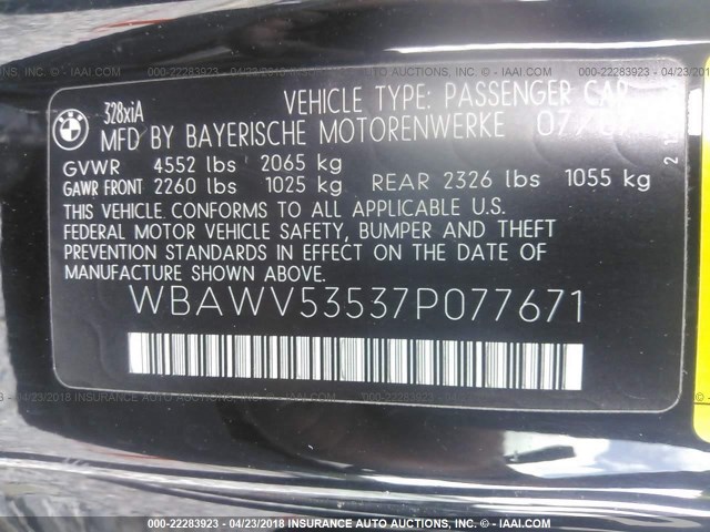 WBAWV53537P077671 - 2007 BMW 328 XI SULEV BLACK photo 9