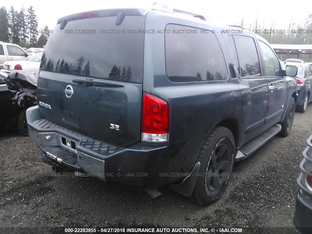 5N1AA08B05N725918 - 2005 NISSAN ARMADA SE/LE BLUE photo 4