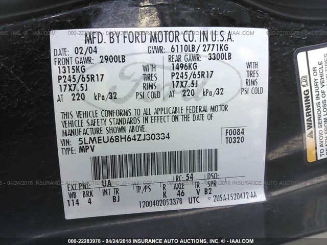 5LMEU68H64ZJ30334 - 2004 LINCOLN AVIATOR BLACK photo 9