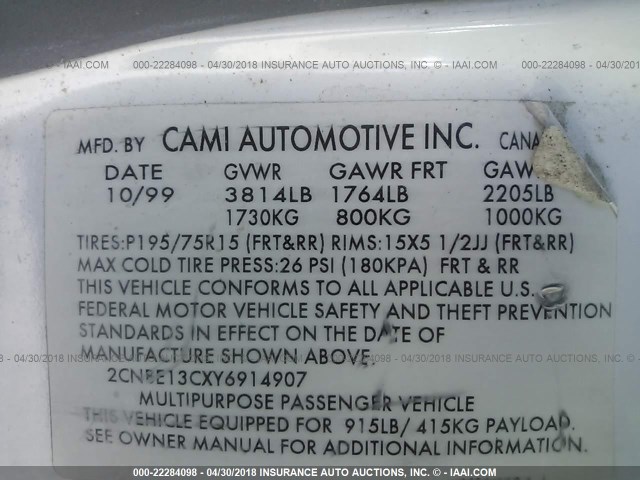 2CNBE13CXY6914907 - 2000 CHEVROLET TRACKER WHITE photo 9