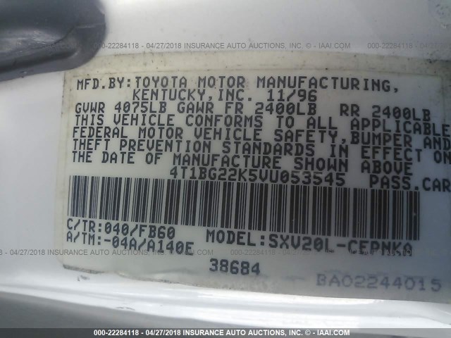 4T1BG22K5VU053545 - 1997 TOYOTA CAMRY CE/LE/XLE WHITE photo 9
