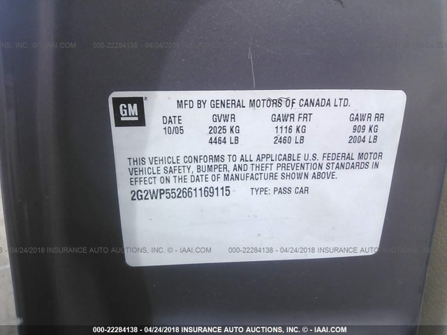 2G2WP552661169115 - 2006 PONTIAC GRAND PRIX TAN photo 9