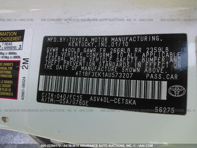 4T1BF3EK1AU573207 - 2010 TOYOTA CAMRY SE/LE/XLE თეთრი ფოტო 9