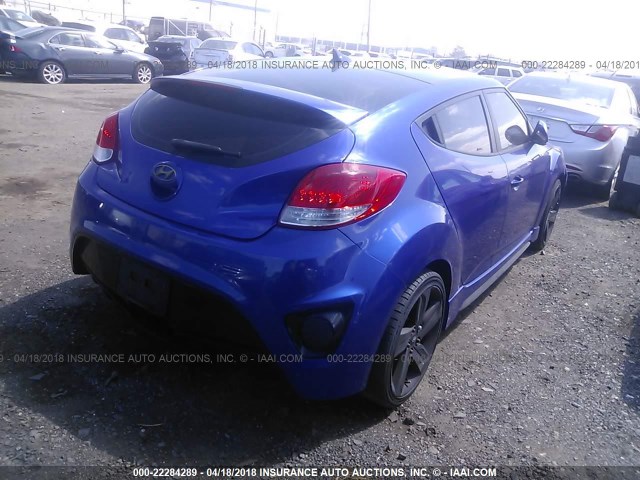 KMHTC6AE5DU113227 - 2013 HYUNDAI VELOSTER TURBO BLUE photo 4