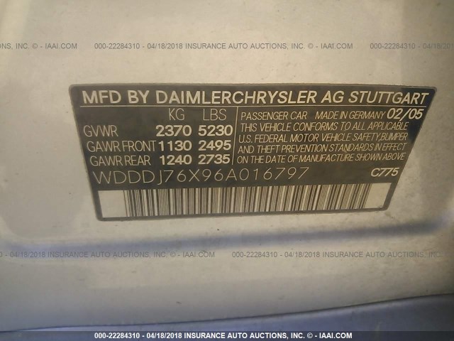 WDDDJ76X96A016797 - 2006 MERCEDES-BENZ CLS 55 AMG SILVER photo 9