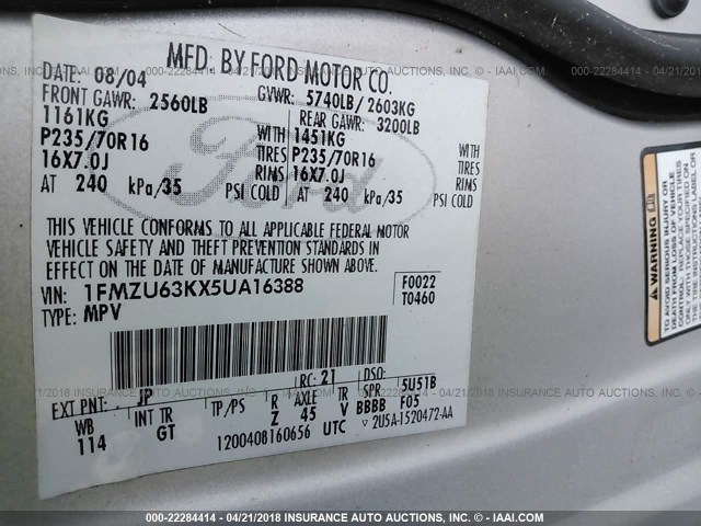 1FMZU63KX5UA16388 - 2005 FORD EXPLORER XLT/XLT SPORT/NBX 棕色 照片 9