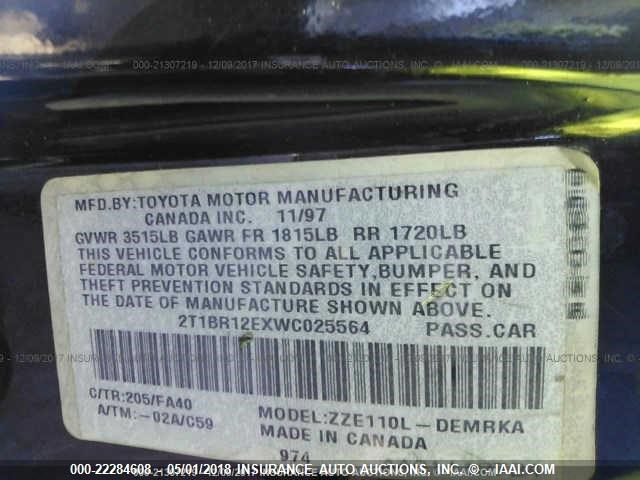 2T1BR12EXWC025564 - 1998 TOYOTA COROLLA VE/CE/LE 黑色 照片 9