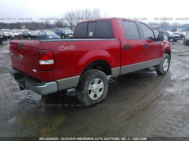 1FTPW14544KD29514 - 2004 FORD F150 SUPERCREW RED photo 4