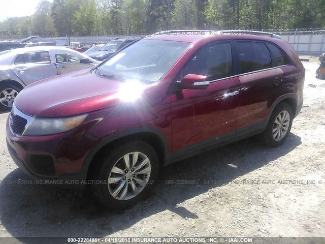 5XYKT4A29BG084890 - 2011 KIA SORENTO LX BURGUNDY photo 2