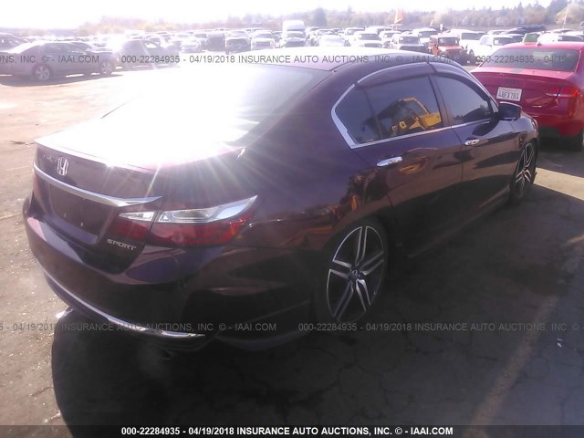 1HGCR2F54GA077915 - 2016 HONDA ACCORD SPORT Бордовый фото 4