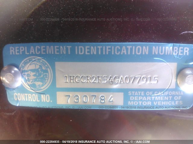 1HGCR2F54GA077915 - 2016 HONDA ACCORD SPORT Бордовый фото 9