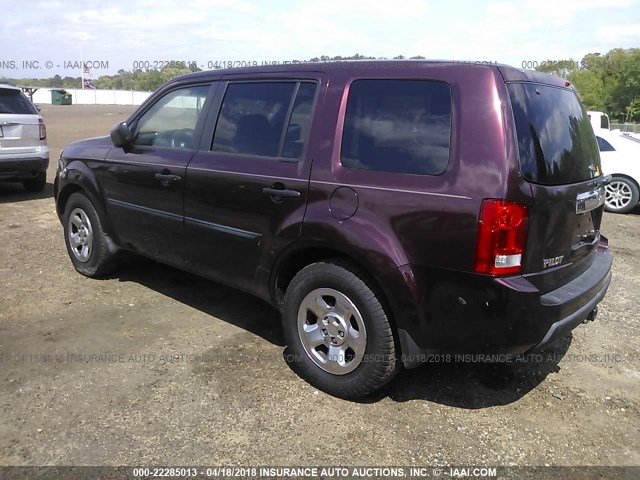 5FNYF38209B011765 - 2009 HONDA PILOT LX BURGUNDY photo 3