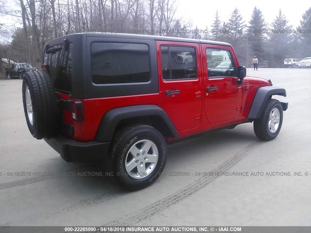 1C4BJWDG8GL263118 - 2016 JEEP WRANGLER UNLIMITE SPORT RED photo 4