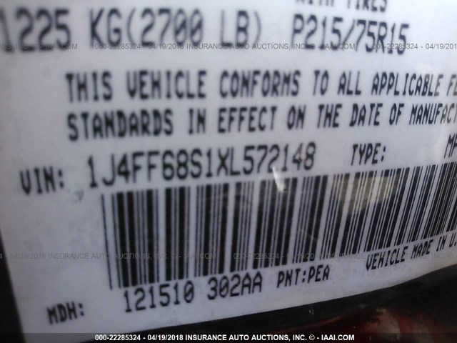 1J4FF68S1XL572148 - 1999 JEEP CHEROKEE SPORT/CLASSIC წითელი ფოტო 9