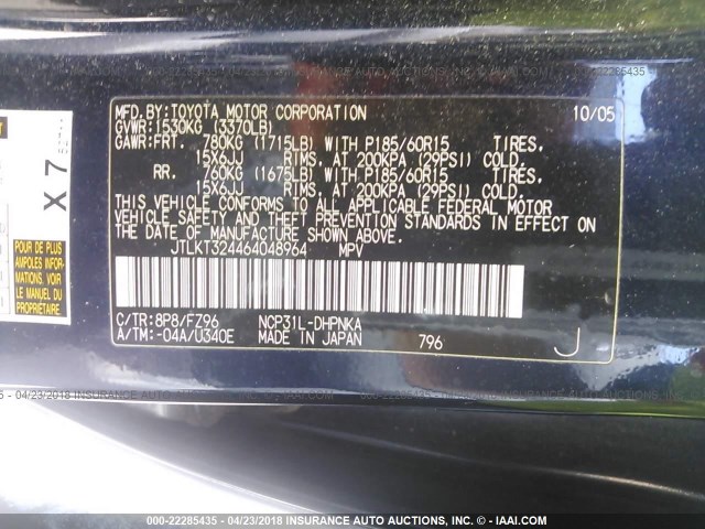 JTLKT324464048964 - 2006 TOYOTA SCION XB BLUE photo 9