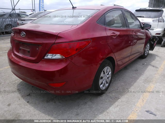 KMHCT4AE2GU099182 - 2016 HYUNDAI ACCENT SE RED photo 4