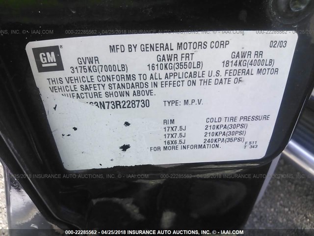 1GYEK63N73R228730 - 2003 CADILLAC ESCALADE LUXURY შავი ფოტო 9