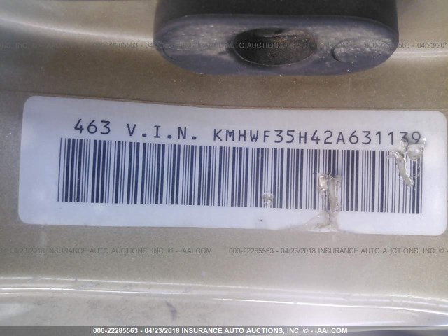 KMHWF35H42A631139 - 2002 HYUNDAI SONATA GLS/LX GOLD photo 9