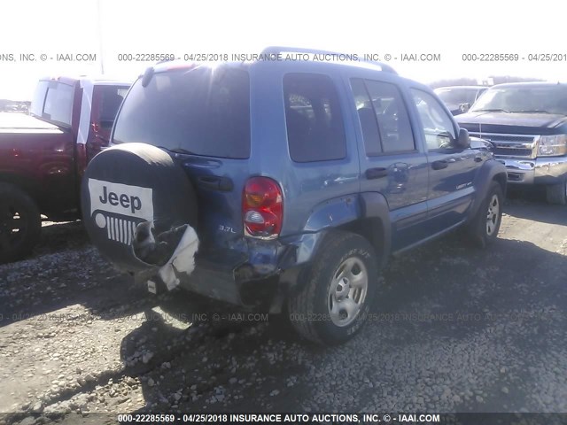 1J4GL48KX3W687857 - 2003 JEEP LIBERTY SPORT/FREEDOM BLUE photo 4