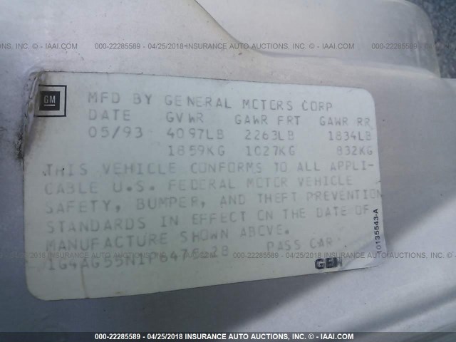 1G4AG55N1P6475628 - 1993 BUICK CENTURY SPECIAL SILVER photo 9
