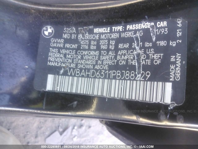 WBAHD6311PBJ88229 - 1993 BMW 525 I AUTOMATIC BLACK photo 9