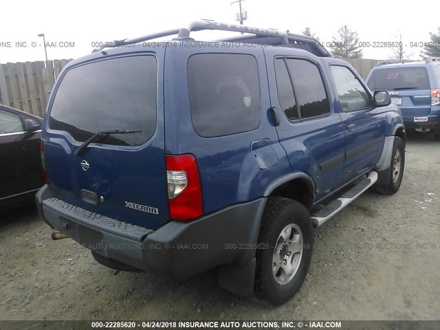 5N1ED28T81C549820 - 2001 NISSAN XTERRA XE/SE BLUE photo 4