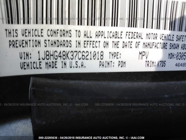 1J8HG48K37C621018 - 2007 JEEP COMMANDER GRAY photo 9