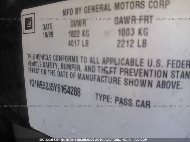 1G1NE52J5Y6164288 - 2000 CHEVROLET MALIBU LS PURPLE photo 9