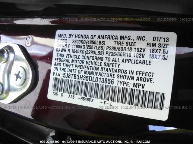 5J8TB3H35DL013856 - 2013 ACURA RDX RED photo 9