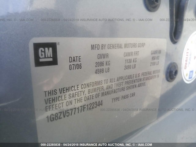 1G8ZV57717F122344 - 2007 SATURN AURA XR GRAY photo 9