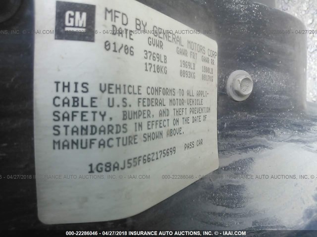 1G8AJ55F66Z175699 - 2006 SATURN ION LEVEL 2 GRAY photo 9