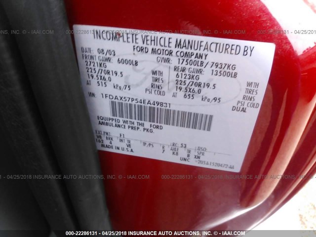 1FDAX57P54EA49831 - 2004 FORD F550 SUPER DUTY RED photo 10