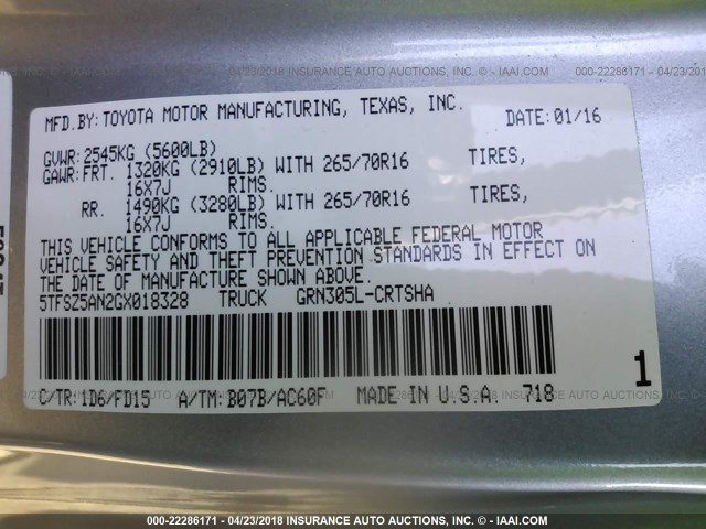 5TFSZ5AN2GX018328 - 2016 TOYOTA TACOMA ACCESS CAB/SR5/TRD SPT/OR SILVER photo 9