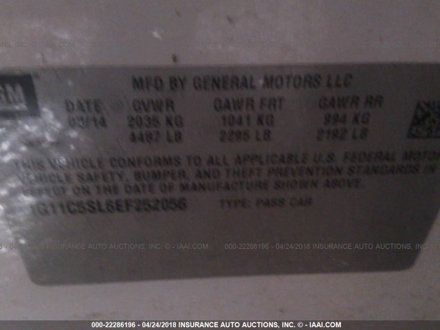 1G11C5SL6EF252056 - 2014 CHEVROLET MALIBU 1LT WHITE photo 9