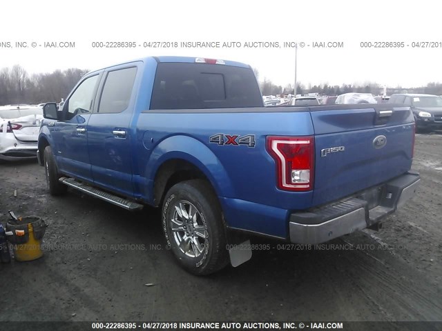 1FTEW1EP6GFA65894 - 2016 FORD F150 SUPERCREW BLUE photo 3